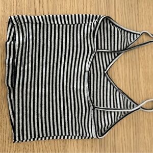 Timing Black & White Striped Ribbed Tank